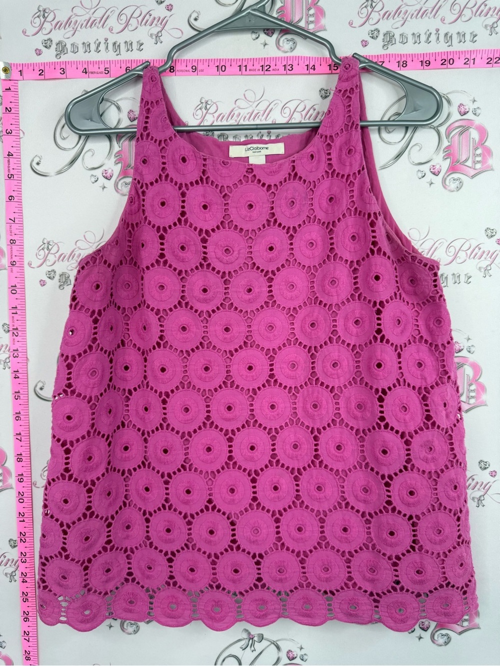 Liz Claiborne top tank top pink bright Magenta Crochet Tank Top